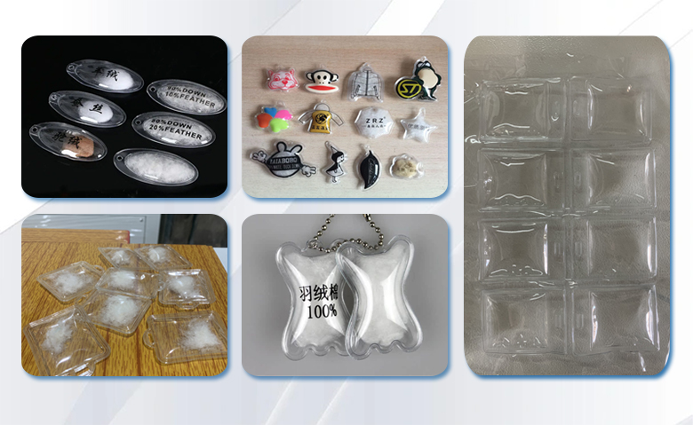 揭陽(yáng)雙頭腳踏式高周波機(jī)壓出的羽絨服標(biāo)成品圖